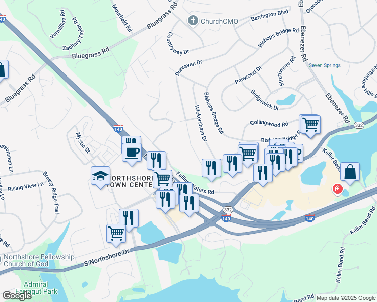 map of restaurants, bars, coffee shops, grocery stores, and more near 1829 Dunraven Drive in Knoxville