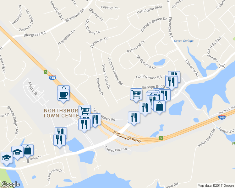 map of restaurants, bars, coffee shops, grocery stores, and more near 1836 Wickersham Drive in Knoxville