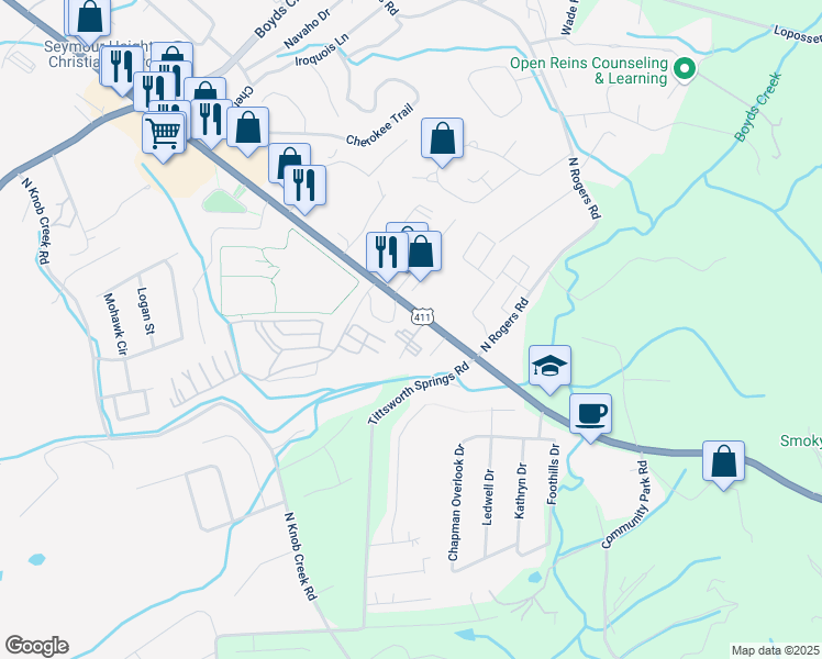 map of restaurants, bars, coffee shops, grocery stores, and more near 11719 Chapman Highway in Seymour