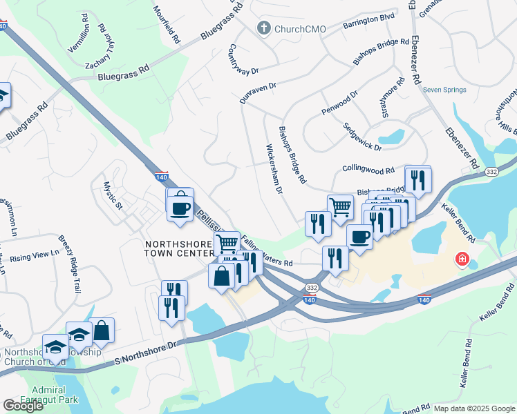 map of restaurants, bars, coffee shops, grocery stores, and more near 1829 Dunraven Drive in Knoxville