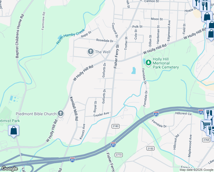 map of restaurants, bars, coffee shops, grocery stores, and more near 930 Fisher Ferry Street in Thomasville