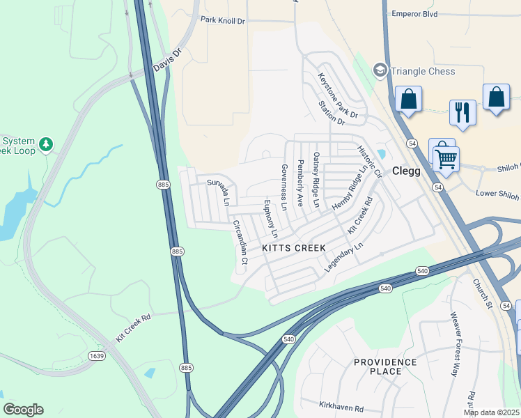 map of restaurants, bars, coffee shops, grocery stores, and more near 1008 Crinoline Lane in Morrisville