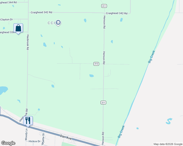 map of restaurants, bars, coffee shops, grocery stores, and more near 727 County Road 311 in Jonesboro