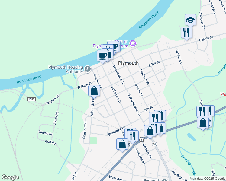 map of restaurants, bars, coffee shops, grocery stores, and more near 317 Jefferson Street in Plymouth