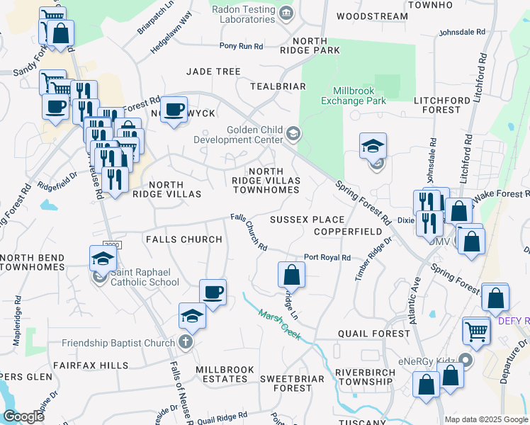 map of restaurants, bars, coffee shops, grocery stores, and more near 5959 Sentinel Drive in Raleigh