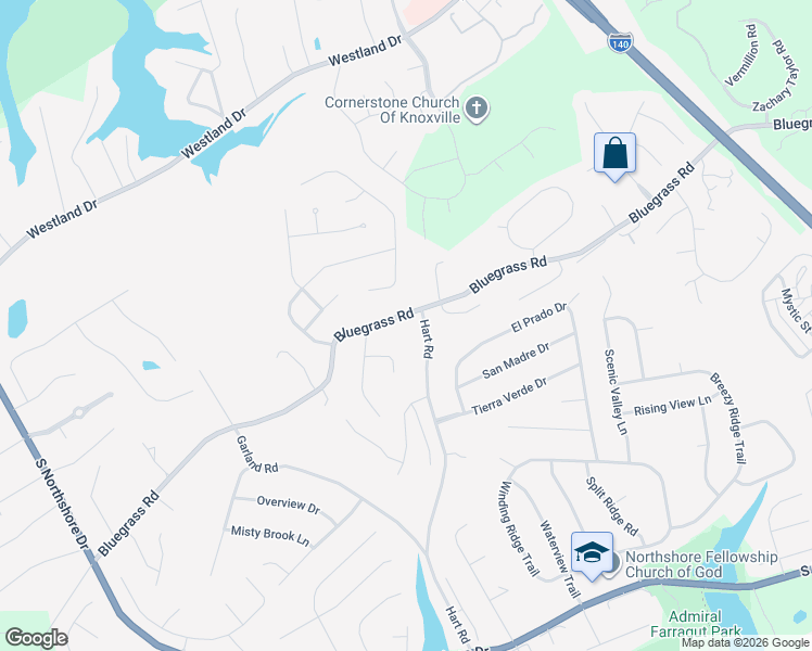 map of restaurants, bars, coffee shops, grocery stores, and more near 10004 Bluegrass Road in Knoxville