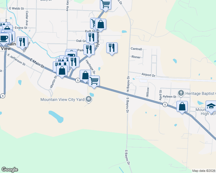 map of restaurants, bars, coffee shops, grocery stores, and more near 916 East Main Street in Mountain View
