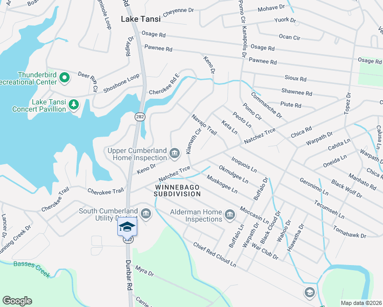 map of restaurants, bars, coffee shops, grocery stores, and more near 4004 Klamath Circle in Crossville