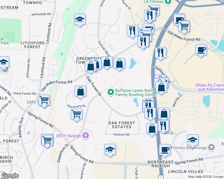 map of restaurants, bars, coffee shops, grocery stores, and more near 6187 Beale Loop in Raleigh