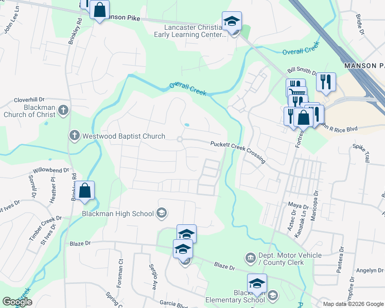 map of restaurants, bars, coffee shops, grocery stores, and more near 4203 Cortez Drive in Murfreesboro