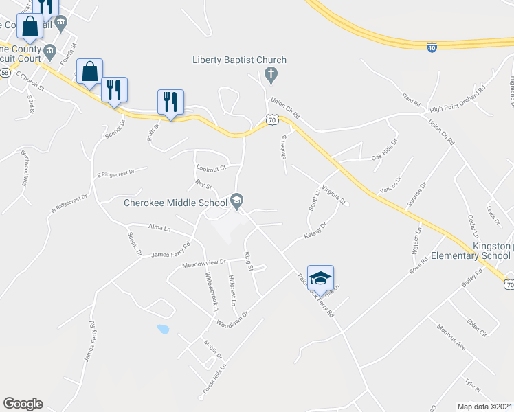 map of restaurants, bars, coffee shops, grocery stores, and more near 201 Farmington Trail in Kingston