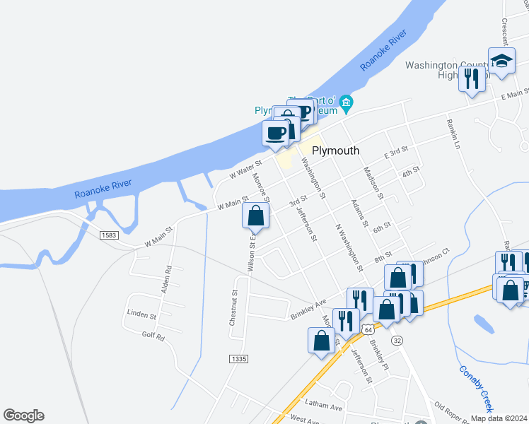 map of restaurants, bars, coffee shops, grocery stores, and more near 301 3rd Street in Plymouth