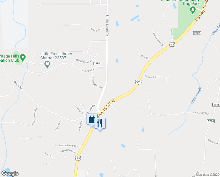 map of restaurants, bars, coffee shops, grocery stores, and more near 1701 Smith Level Road in Chapel Hill