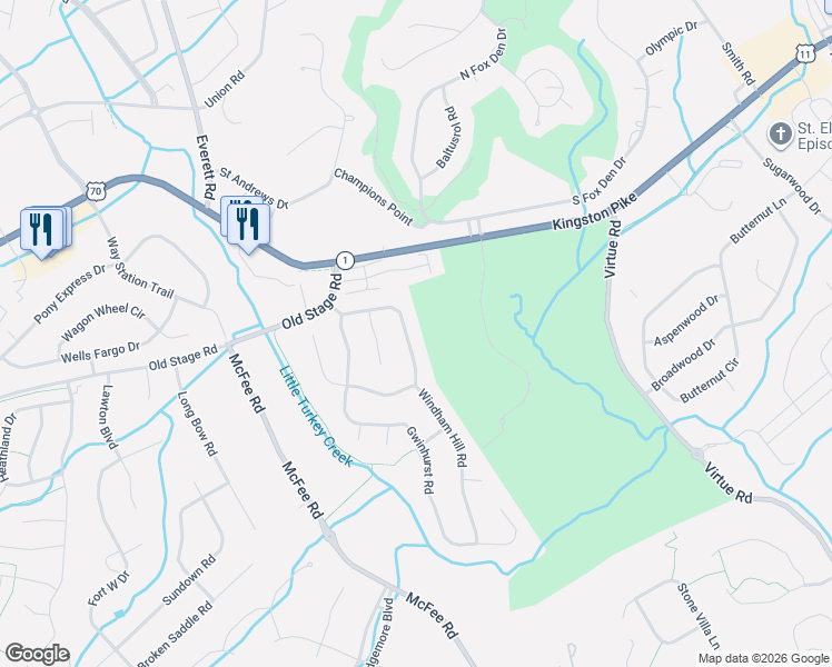 map of restaurants, bars, coffee shops, grocery stores, and more near 12406 Somersworth Drive in Knoxville