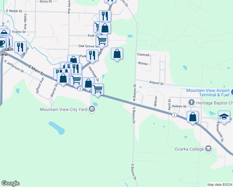 map of restaurants, bars, coffee shops, grocery stores, and more near 921 East Main Street in Mountain View