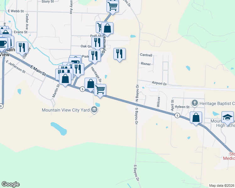 map of restaurants, bars, coffee shops, grocery stores, and more near 916 East Main Street in Mountain View