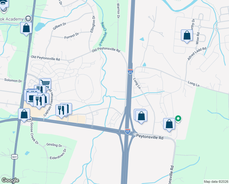map of restaurants, bars, coffee shops, grocery stores, and more near 420 Old Peytonsville Road in Franklin