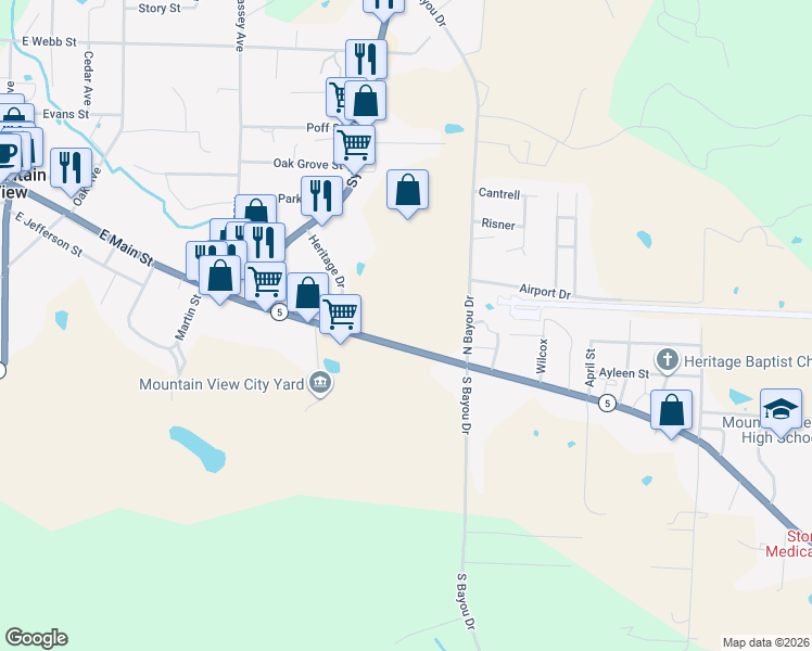 map of restaurants, bars, coffee shops, grocery stores, and more near 921 East Main Street in Mountain View