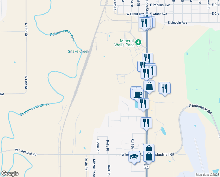 map of restaurants, bars, coffee shops, grocery stores, and more near 1701 Clark Drive in Guthrie