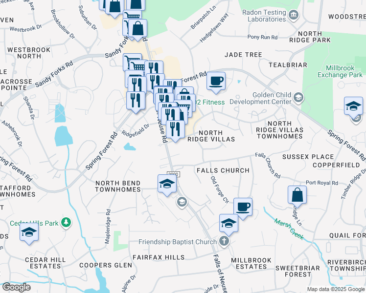 map of restaurants, bars, coffee shops, grocery stores, and more near 1200 Carlos Drive in Raleigh