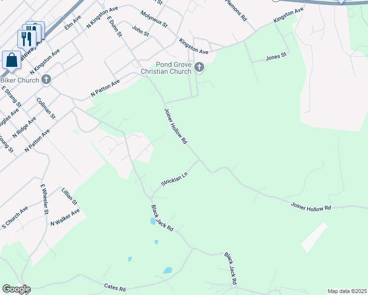 map of restaurants, bars, coffee shops, grocery stores, and more near 104 Stricklan Lane in Rockwood