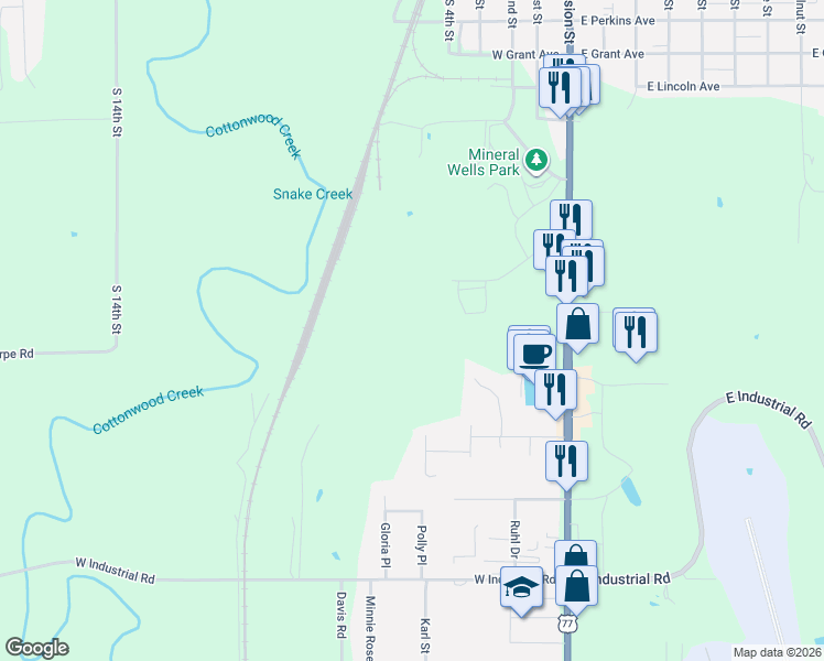map of restaurants, bars, coffee shops, grocery stores, and more near 1701 Clark Drive in Guthrie