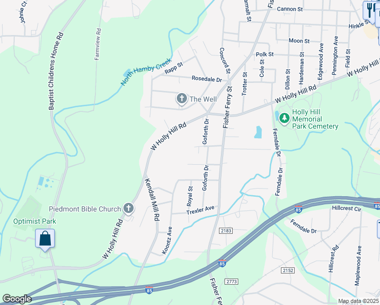 map of restaurants, bars, coffee shops, grocery stores, and more near 12 Hart Street in Thomasville