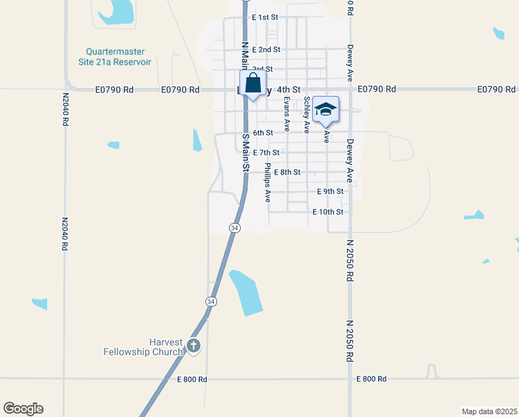 map of restaurants, bars, coffee shops, grocery stores, and more near 920 Phillips Avenue in Leedey