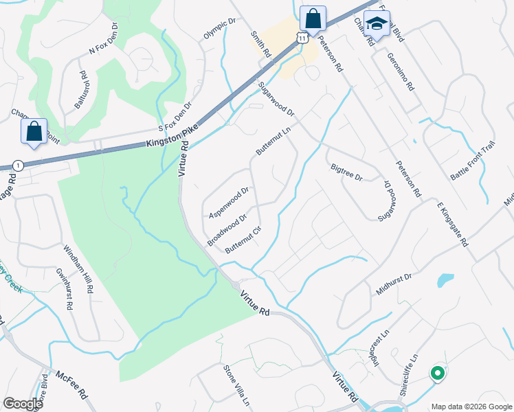 map of restaurants, bars, coffee shops, grocery stores, and more near 12068 Broadwood Drive in Farragut