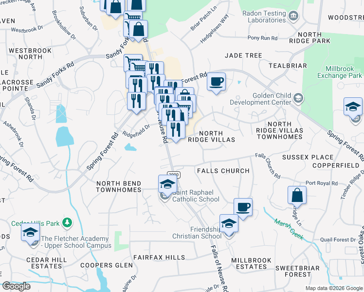 map of restaurants, bars, coffee shops, grocery stores, and more near 1200 Carlos Drive in Raleigh