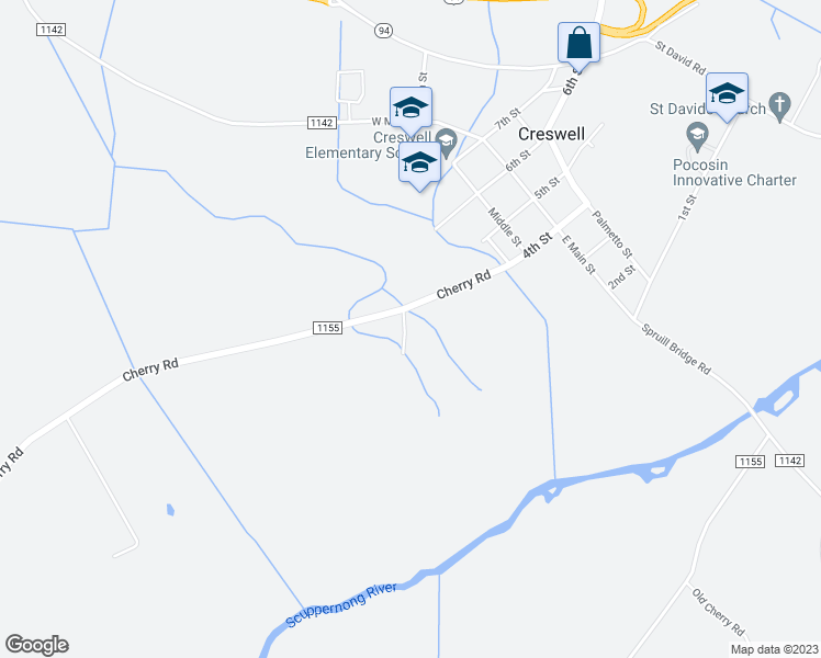 map of restaurants, bars, coffee shops, grocery stores, and more near 41 Pudding Road in Creswell