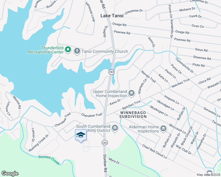 map of restaurants, bars, coffee shops, grocery stores, and more near 9572 Cherokee Trail in Crossville