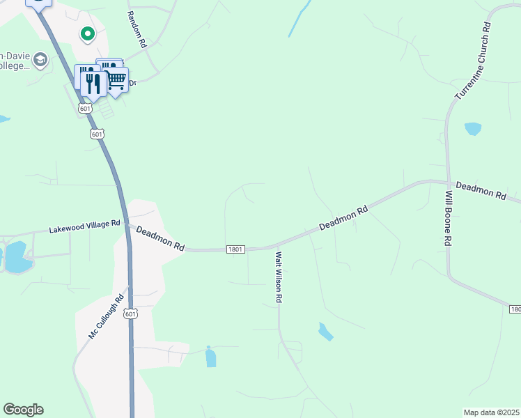 map of restaurants, bars, coffee shops, grocery stores, and more near 190 Redwood Drive in Mocksville