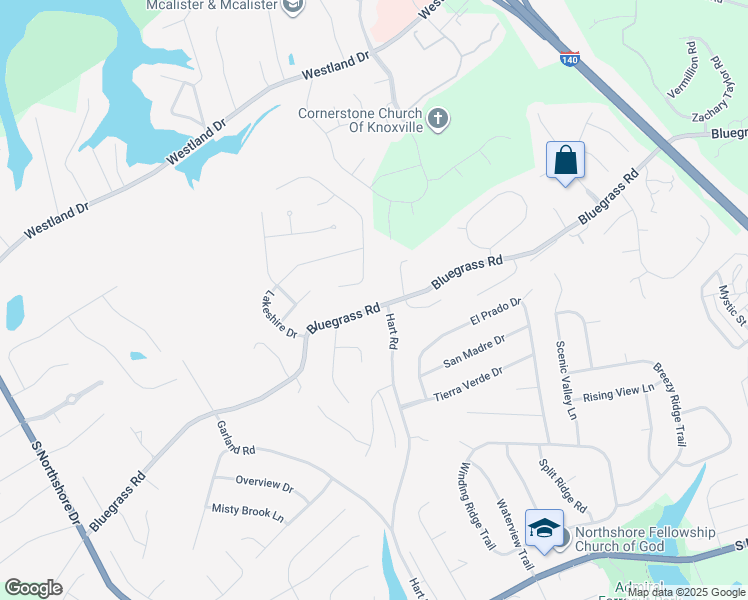 map of restaurants, bars, coffee shops, grocery stores, and more near 10005 Bluegrass Road in Knoxville