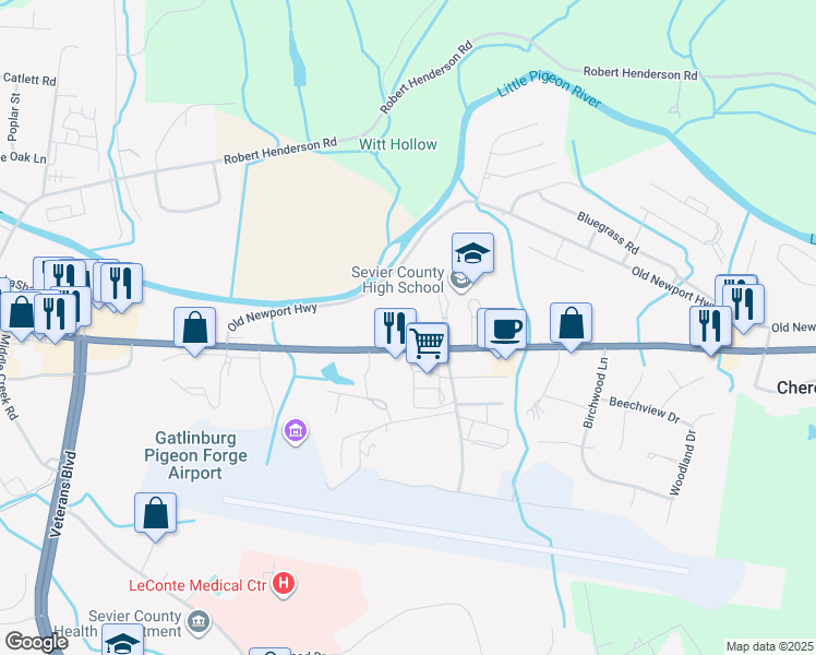 map of restaurants, bars, coffee shops, grocery stores, and more near 1200 Tennessee 35 in Sevierville