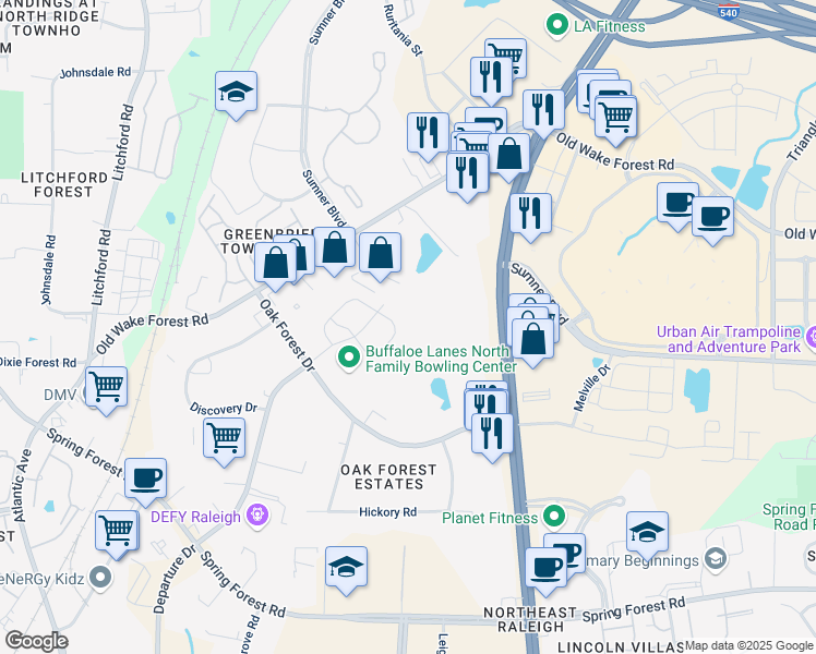 map of restaurants, bars, coffee shops, grocery stores, and more near 6131 Beale Loop in Raleigh