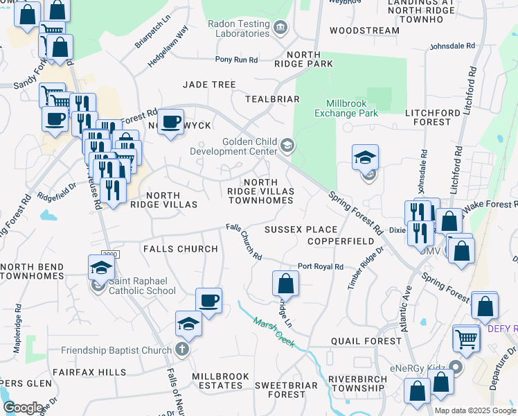 map of restaurants, bars, coffee shops, grocery stores, and more near 1553 Laureldale Drive in Raleigh
