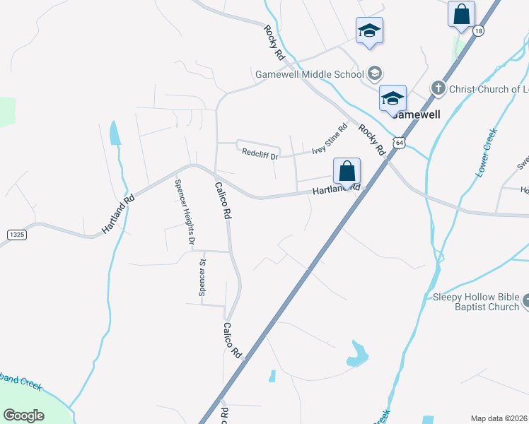 map of restaurants, bars, coffee shops, grocery stores, and more near 4556 Hartland Road in Lenoir