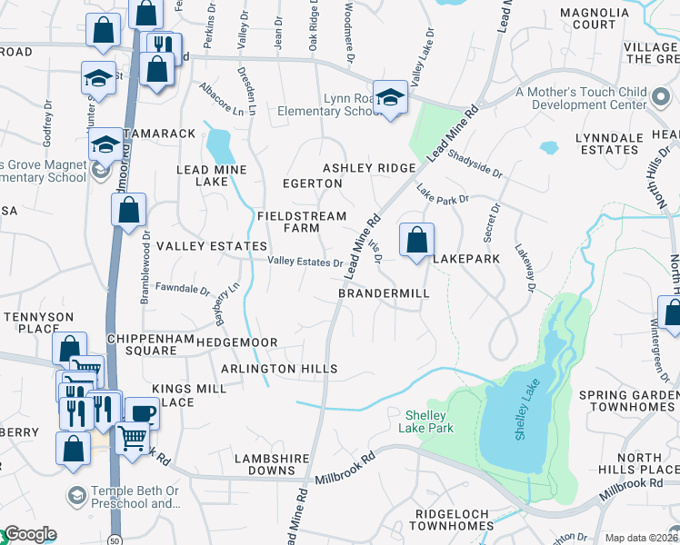 map of restaurants, bars, coffee shops, grocery stores, and more near 5808 Valley Estates Drive in Raleigh