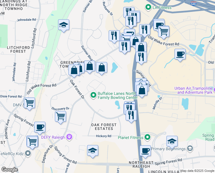 map of restaurants, bars, coffee shops, grocery stores, and more near 6105 Beale Loop in Raleigh