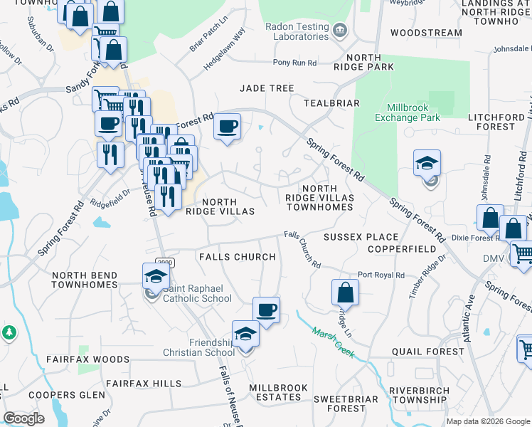 map of restaurants, bars, coffee shops, grocery stores, and more near 1413 Mapleside Court in Raleigh