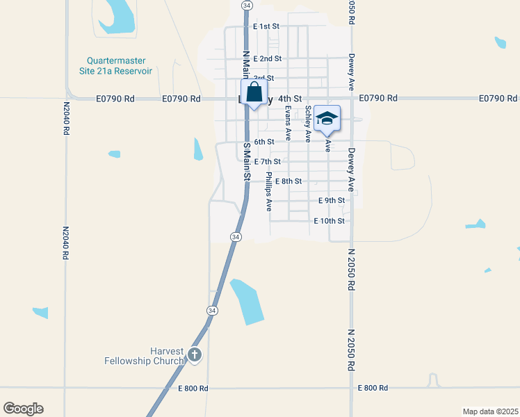 map of restaurants, bars, coffee shops, grocery stores, and more near 920 Phillips Avenue in Leedey