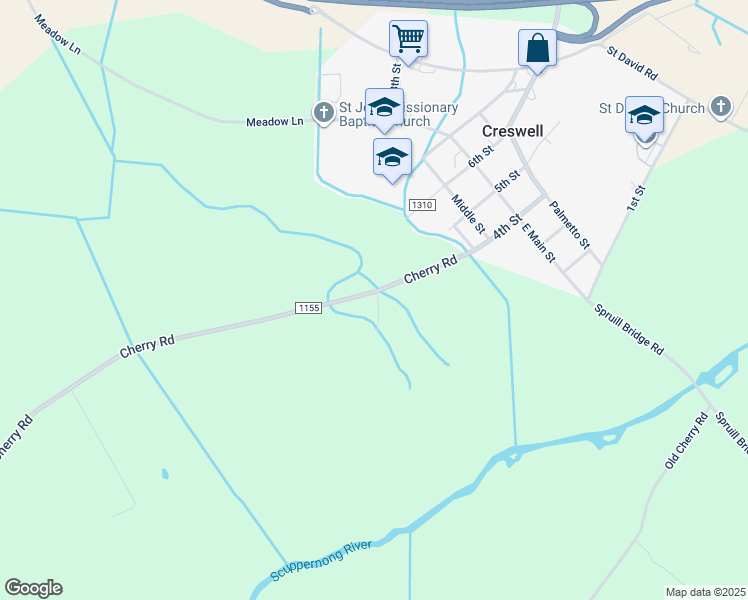 map of restaurants, bars, coffee shops, grocery stores, and more near 41 Pudding Road in Creswell