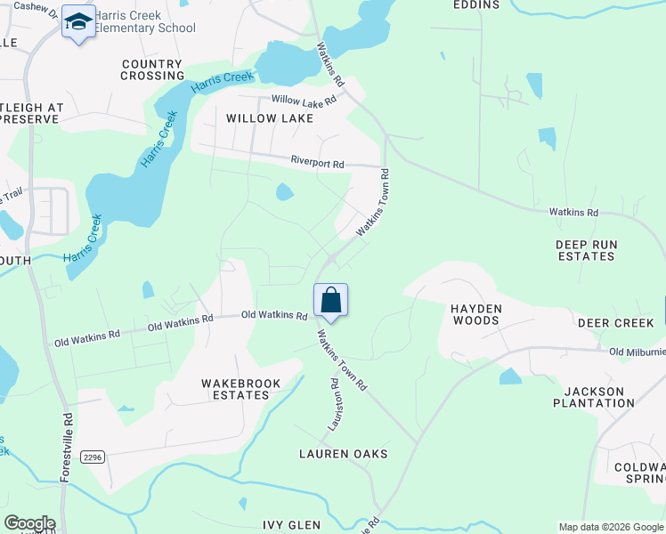 map of restaurants, bars, coffee shops, grocery stores, and more near 2932 Watkins Town Road in Raleigh