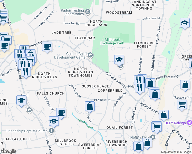 map of restaurants, bars, coffee shops, grocery stores, and more near 1909 Summerlyn Court in Raleigh