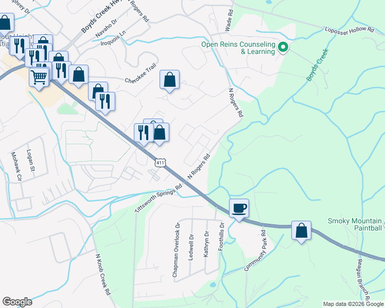 map of restaurants, bars, coffee shops, grocery stores, and more near 801 Fountain View Way in Seymour