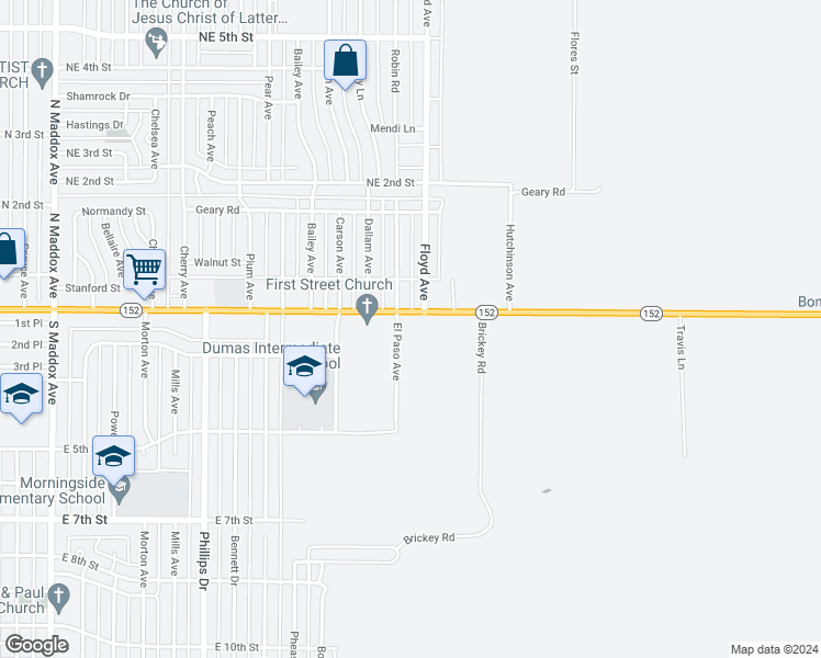 map of restaurants, bars, coffee shops, grocery stores, and more near 1900-2002 East 1st Street in Dumas
