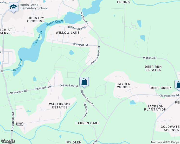 map of restaurants, bars, coffee shops, grocery stores, and more near 2924-2932 Watkins Town Road in Raleigh