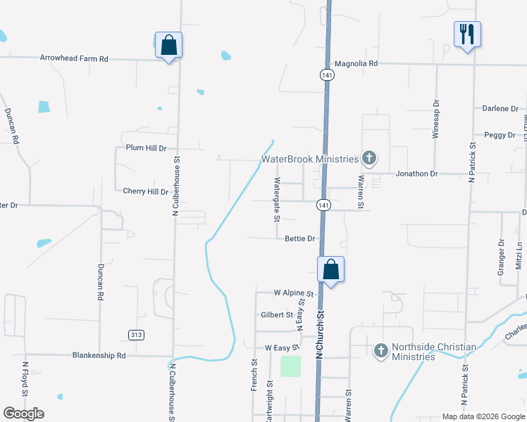 map of restaurants, bars, coffee shops, grocery stores, and more near 301 Ginger Drive in Jonesboro