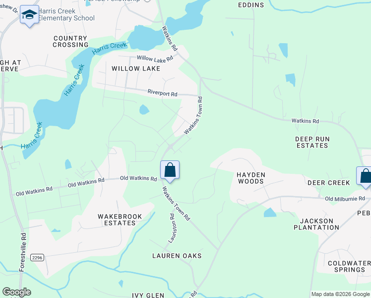 map of restaurants, bars, coffee shops, grocery stores, and more near 2932 Watkins Town Road in Raleigh